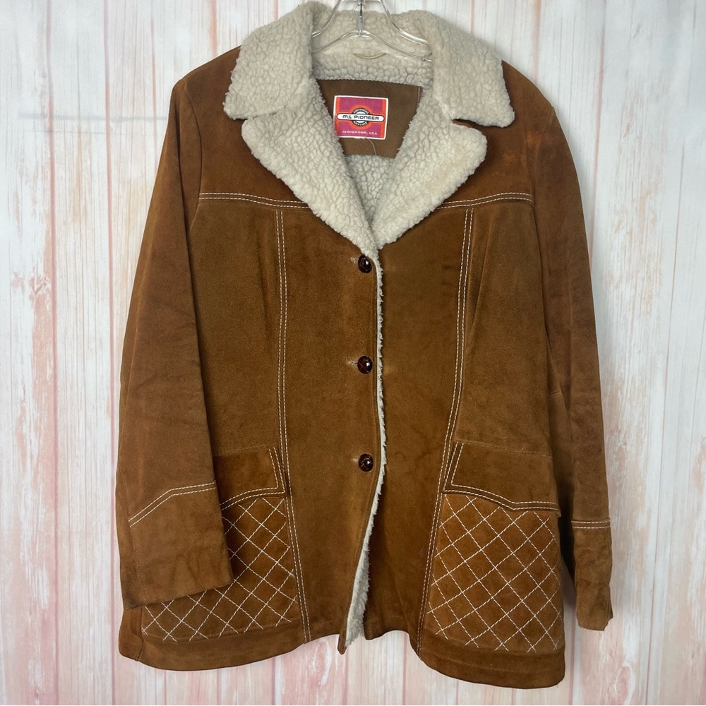Vintage Ms Pioneer Brown Leather Suede Shearling Women's Jacket (M)